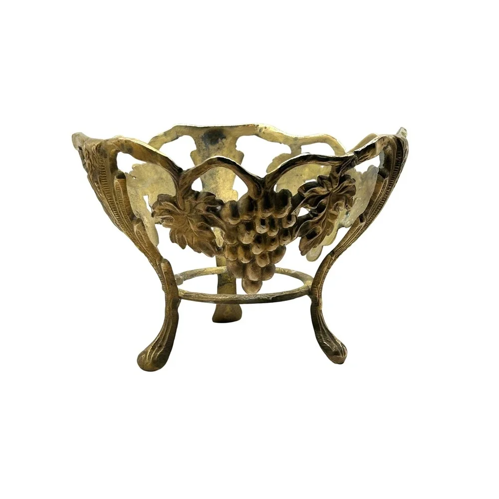 Brass Tone Grapevine Bowl Holder Footed Metal Plant Stand Centerpiece 7in - Picture 6 of 8